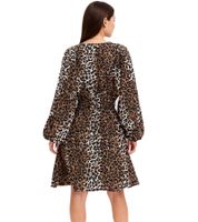Robe d'été Wild pour femme, imprimé animal, manches ballon, mini-robe courte, 973887 Marron