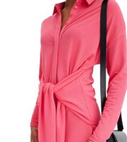 Miniabito da donna alla moda, abito estivo con colletto a camicia e maniche a pipistrello, 934479 Rosa