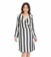 Magnifique robe rayée pour femme, robe portefeuille à col en V, robe midi 978829, noir/blanc