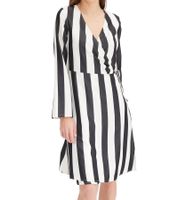 Magnifique robe rayée pour femme, robe portefeuille à col en V, robe midi 978829, noir/blanc