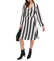 Magnifique robe rayée pour femme, robe portefeuille à col en V, robe midi 978829, noir/blanc