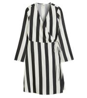 Magnifique robe rayée pour femme, robe portefeuille à col en V, robe midi 978829, noir/blanc