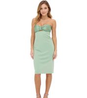 Miniabito da donna con spalle scoperte, abito a fascia aderente con aperture, 941431 Verde