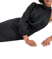 Robe élégante asymétrique pour femme en satin brillant, mini-robe, robe en satin 919324, noire