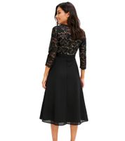 zeitloses Damen Abend-Kleid Chiffon-Kleid mit 3/4-Ärmeln Midi-Kleid 949200 Schwarz 