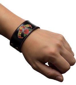 Bracelet Guns N' Roses Hard Rock avec logo, article de fan, bracelet en cuir noir
