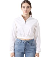 ZEGY Damen Crop-Pullover Half Zip Langarm-Shirt Baumwoll-Pulli Cropped 1073 in Weiß, Schwarz oder Silber