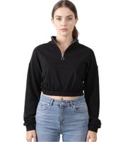 ZEGY Damen Crop-Pullover Half Zip Langarm-Shirt Baumwoll-Pulli Cropped 1073 in Weiß, Schwarz oder Silber