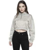 ZEGY Damen Crop-Pullover Half Zip Langarm-Shirt Baumwoll-Pulli Cropped 1073 in Weiß, Schwarz oder Silber