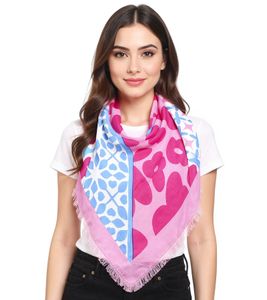 Sciarpa triangolare ZWILLINGSHERZ Smile and Shine con motivo floreale e frange, sciarpa alla moda 3014D-3010-84 Rosa/Blu/Bianco