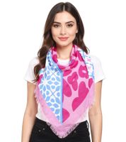 ZWILLINGSHERZ Smile and Shine Triangular Scarf with Floral Pattern and Fringes, Fashion Scarf 3014D-3010-84 Pink/Blue/White