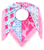 ZWILLINGSHERZ Smile and Shine Triangular Scarf with Floral Pattern and Fringes, Fashion Scarf 3014D-3010-84 Pink/Blue/White