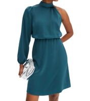 Elegante abito monospalla da donna in raso lucido - Abito da sera 925469 in verde o 919324 in nero