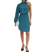 Elegante abito monospalla da donna in raso lucido - Abito da sera 925469 in verde o 919324 in nero