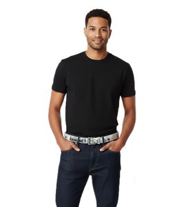 Cinturón RAMONES para hombre en piel auténtica con estampado de periódico BT106126RAM3 Blanco