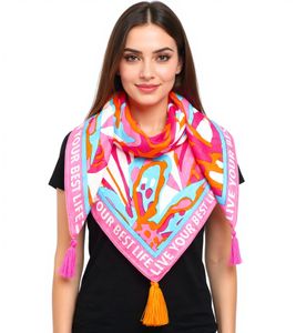 Foulard quadrato ZWILLINGSHERZ Best Life con stampa a fiori astratti e foulard alla moda 3016Q-2907-51 Rosa/Arancione/Multicolore