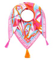 ZWILLINGSHERZ Best Life Square Scarf with Statement Print and Abstract Flowers Fashion Scarf 3016Q-2907-51 Pink/Orange/Multicolored
