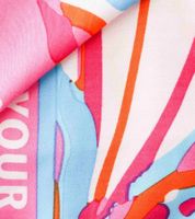 ZWILLINGSHERZ Best Life Square Scarf with Statement Print and Abstract Flowers Fashion Scarf 3016Q-2907-51 Pink/Orange/Multicolored