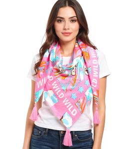 Sciarpa quadrata ZWILLINGSHERZ Wild Jungle con stampa leopardata e scritta WILD, sciarpa alla moda 3016Q-2907-20 Rosa/Marrone/Multicolore