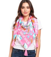 Bufanda cuadrada ZWILLINGSHERZ Wild Jungle con leopardo y letras WILD, 3016Q-2907-20 rosa/marrón/multicolor