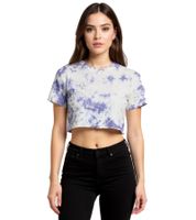 ZEGY Damen Crop-Top im Batik-Look Baumwoll-Shirt T-Shirt 1075 in Weiß/Lila, Weiß/Gelb, Weiß/Pink oder Weiß/Blau