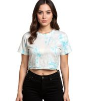 ZEGY Damen Crop-Top im Batik-Look Baumwoll-Shirt T-Shirt 1075 in Weiß/Lila, Weiß/Gelb, Weiß/Pink oder Weiß/Blau