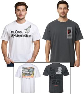 T-shirt da uomo RE:COVERED X HAMMER Horror, La Maledizione di Frankenstein, in cotone con grande stampa sul retro, girocollo RCSTC1, in bianco o nero