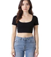 ZEGY Damen Crop-Top geripptes Baumwoll-Shirt schlichtes T-Shirt 1084 Schwarz oder Weiß