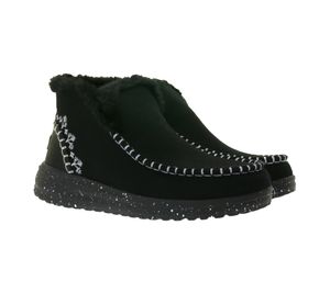 Botines HEY DUDE Denny Faux para mujer, sin cordones, con forro de piel sintética de cordero y plantilla extraíble, 40208-001, color negro