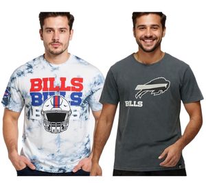 T-shirt da uomo RE:COVERED X NFL con logo Buffalo Bills e scritta, girocollo in cotone, colore grigio o blu tie-dye/bianco