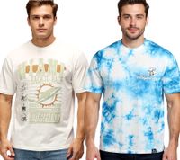 Camiseta RE:COVERED X NFL Miami Dolphins para hombre con estampado frontal, algodón, RCNFL, color crudo-blanco o azul tie-dye