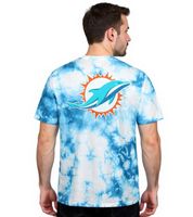 Camiseta RE:COVERED X NFL Miami Dolphins para hombre con estampado frontal, algodón, RCNFL, color crudo-blanco o azul tie-dye