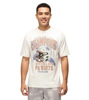 RE:COVERED X NFL Camiseta de los New England Patriots para hombre con varios estampados, algodón, blanco, azul, gris y multicolor