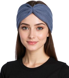 Fascia per capelli in maglia ZWILLINGSHERZ, fascia per capelli in lana, copricapo, maglia fine, fascia invernale, accessorio, 8007 blu denim