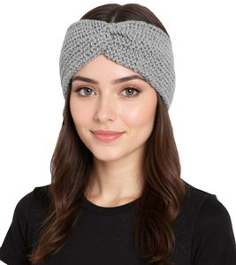 ZWILLINGSHERZ Strick-Stirnband Stirnband mit Wolle Kopfbedeckung Grobstrick Winter-Stirnband Accessoire 8007 Hellgrau
