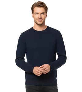 JACK & JONES JJEATLAS Herren Strick-Pullover im strukturiertem Design Knit Crew Neck Baumwoll-Sweater 12212816 Navy