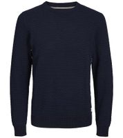 JACK & JONES JJEATLAS Herren Strick-Pullover im strukturiertem Design Knit Crew Neck Baumwoll-Sweater 12212816 Navy