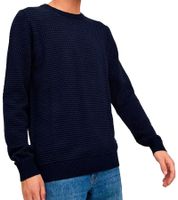 JACK & JONES JJEATLAS Herren Strick-Pullover im strukturiertem Design Knit Crew Neck Baumwoll-Sweater 12212816 Navy