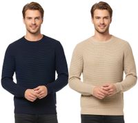JACK & JONES JJEATLAS Herren Strick-Pullover im strukturiertem Design Baumwoll-Pullover Knit Crew Neck Sweater 12212816 Beige oder Dunkelblau