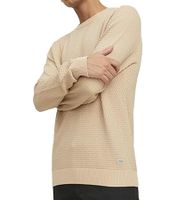 JACK & JONES JJEATLAS Herren Strick-Pullover im strukturiertem Design Baumwoll-Pullover Knit Crew Neck Sweater 12212816 Beige oder Dunkelblau