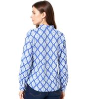 ZWILLINGSHERZ Damen Baumwoll-Bluse Sommer-Bluse mit ovalen Ranken-Muster 33246 Orange/Pink oder Blau/Weiß/Pink