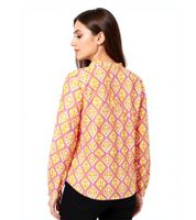 ZWILLINGSHERZ Damen Baumwoll-Bluse Sommer-Bluse mit ovalen Ranken-Muster 33246 Orange/Pink oder Blau/Weiß/Pink