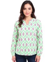ZWILLINGSHERZ Damen Sommer-Bluse mit auffälligen-Muster Baumwoll Langarmshirt 33227 Weiß/Orange/Pink oder Weiß/Grün/Pink