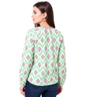 ZWILLINGSHERZ Damen Sommer-Bluse mit auffälligen-Muster Baumwoll Langarmshirt 33227 Weiß/Orange/Pink oder Weiß/Grün/Pink