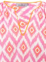 ZWILLINGSHERZ Damen Sommer-Bluse mit auffälligen-Muster Baumwoll Langarmshirt 33227 Weiß/Orange/Pink oder Weiß/Grün/Pink