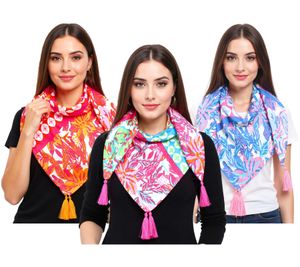 ZWILLINGSHERZ Hawaii Blume Vierecks-Tuch mit Blumen und Ornamenten Mode-Tuch 3016Q-2907 in Orange, Blau oder Pink Bunt