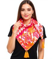 ZWILLINGSHERZ Hawaii Blume Vierecks-Tuch mit Blumen und Ornamenten Mode-Tuch 3016Q-2907 in Orange, Blau oder Pink Bunt