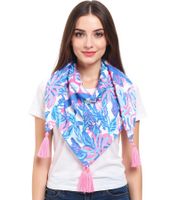 ZWILLINGSHERZ Hawaii Blume Vierecks-Tuch mit Blumen und Ornamenten Mode-Tuch 3016Q-2907 in Orange, Blau oder Pink Bunt