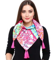 ZWILLINGSHERZ Hawaii Blume Vierecks-Tuch mit Blumen und Ornamenten Mode-Tuch 3016Q-2907 in Orange, Blau oder Pink Bunt