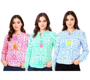 Blusa Túnica de Verano con Borlas ZWILLINGSHERZ Ornaments para Mujer 33223 en Rosa, Verde o Azul